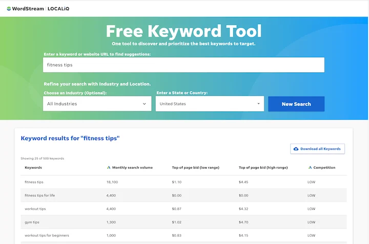 how to use google ads wordstream free keyword tool
